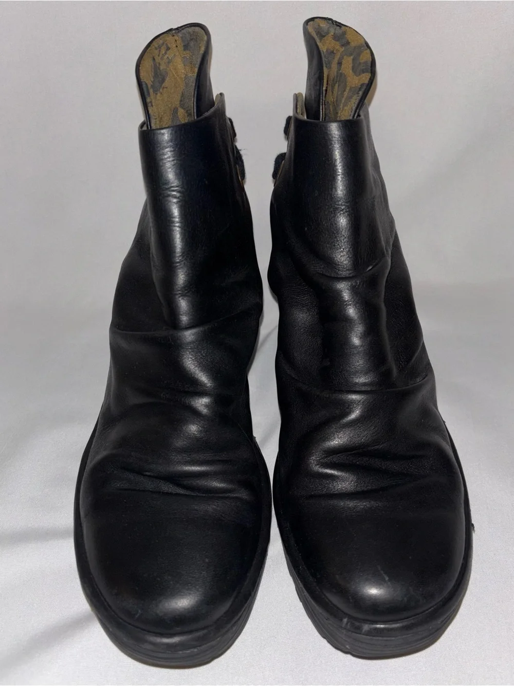 Fly London Black Leather Yama Wedge Ankle Boots EU 36 US 5.5 6 Like New